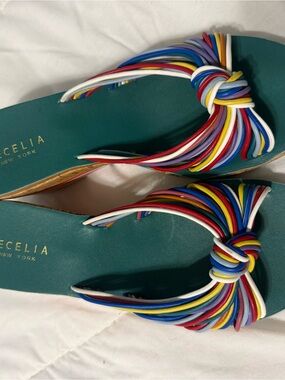 CECELIA NEW YORK Teal Multicolor Knotted Sandals
